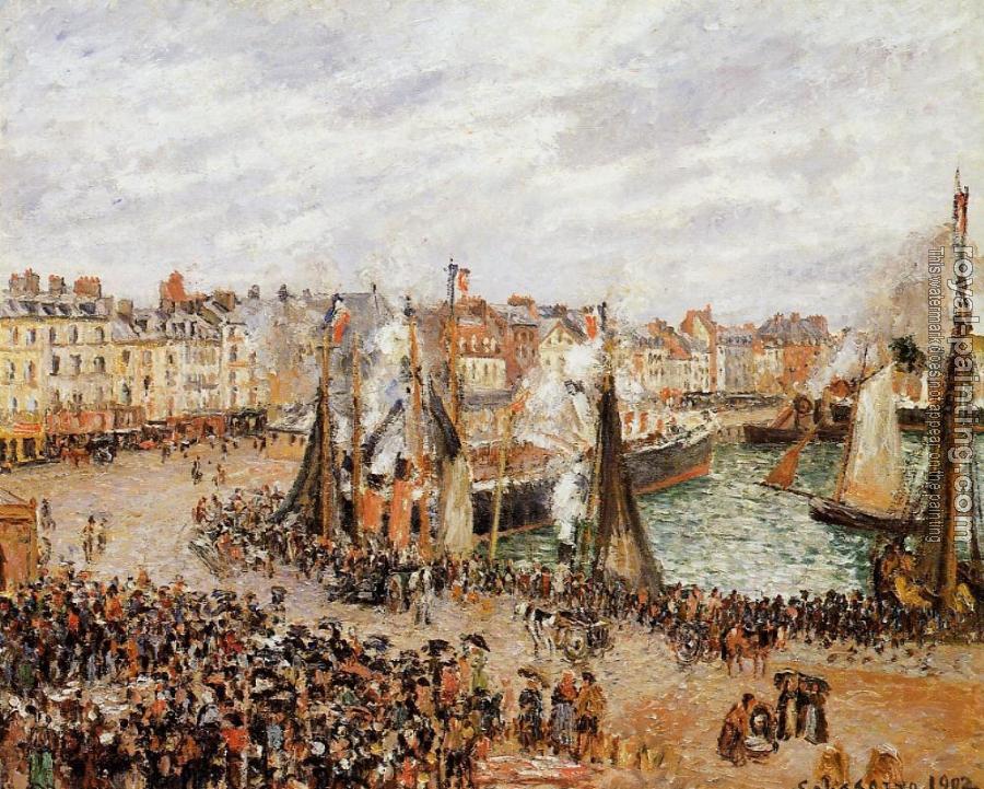 Camille Pissarro : The Fishmarket, Dieppe, Grey Weather, Morning